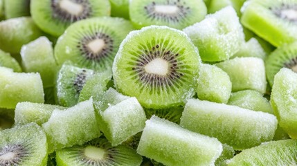 Canvas Print - A pile of sliced kiwi fruit with a bunch of them, AI