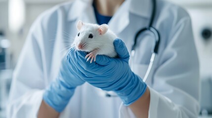 A mouse is standing on a counter in a lab