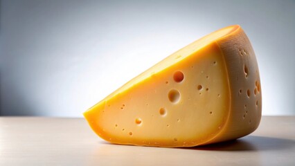 Minimal slice of isolated Dutch Gouda cheese on a fresh background gourmet delight, Dutch Gouda, cheese, isolated, slice