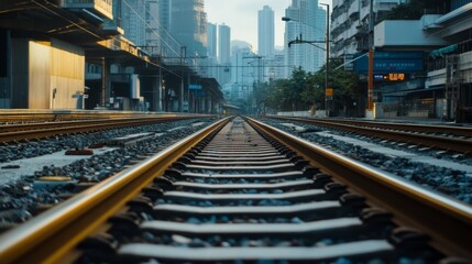 Leinwandbilder - perspective of railway track forward to building in city