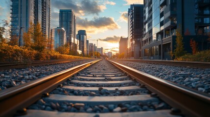 Poster - perspective of railway track forward to building in city