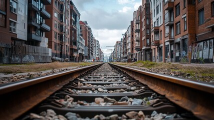Leinwandbilder - perspective of railway track forward to building in city