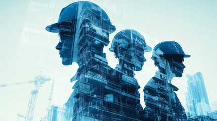 Poster - team engineer building construction project with architect people or construction worker working with modern civil equipment technology, double exposure graphic design. Building engineer,
