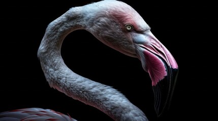 Poster - Soft light accentuates the elegant curves of a flamingo's neck, revealing intricate textures and vibrant hues that symbolize beauty and grace in nature