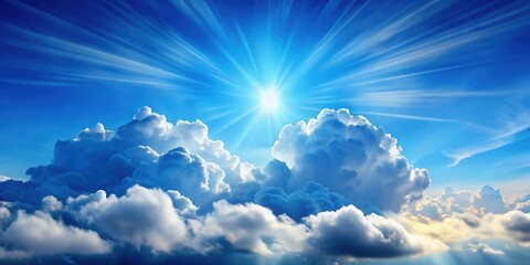 Wall Mural - otherworldly living clouds adrift in a deep blue sky, illuminated by the sun's rays, clouds, sky, ot