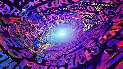 Poster - colorful letters swirl together, forming a dynamic tunnel effect around a bright light. this vibrant