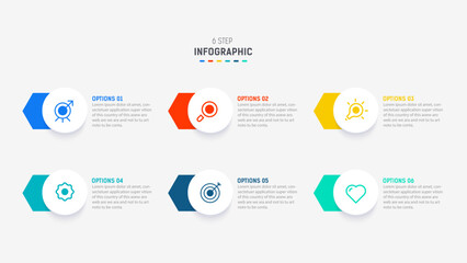 Business  infographics design for Six Step, option, parts or process. Infographic 6 element design template for presentation.  process diagram, step banner, flow chart, 6 option template.