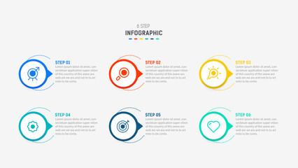 Business  infographics design for Six Step, option, parts or process. Infographic 6 element design template for presentation.  process diagram, step banner, flow chart, 6 option template.