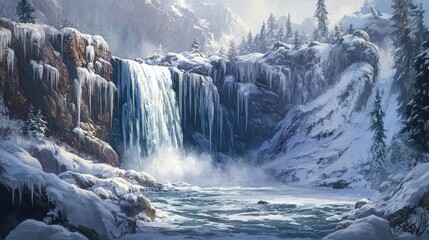 Wall Mural - winter mountain landscape with snow