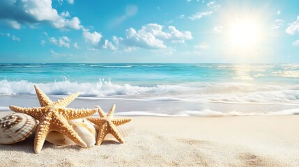 Seashells and Starfish on the Sandy Shore