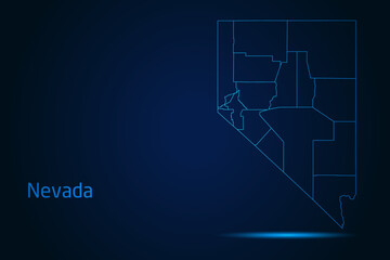 Wall Mural - Abstract High Detailed Glow Blue Map on Dark Background of Map of Nevada symbol for your web site design map logo, app, Travel. Vector illustration eps 10.	
