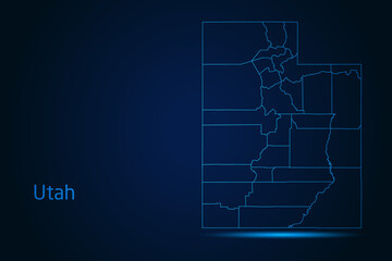 Abstract High Detailed Glow Blue Map on Dark Background of Map of Utah symbol for your web site design map logo, app, Travel. Vector illustration eps 10.	
