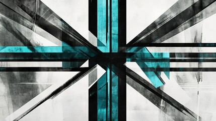 Poster - Abstract geometric artwork featuring bold turquoise and black lines on a textured white background highlighting modern design elements