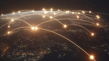 Poster - A global view of interconnectivity showcasing illuminated networks over Earth's surface at night