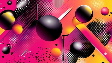 Poster - Vibrant abstract art featuring geometric shapes and contrasting colors on a pink, orange, and black background
