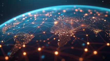 Poster - Global network connections illuminate Earth's surface at night showcasing technological advancement and interconnectivity in the digital age