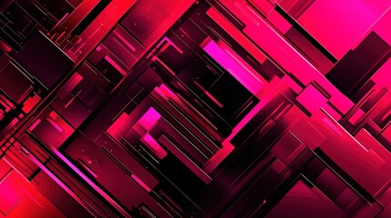 Poster - Abstract geometric shapes in vibrant red and black create a striking visual pattern resembling modern digital art