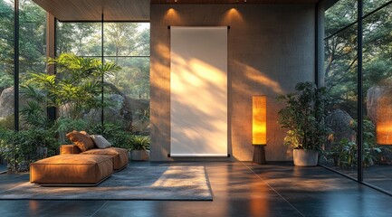 Wall Mural - Modern Interior Design with Natural Light and Lush Greenery