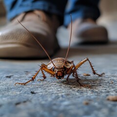 A large brown bug is on the floor