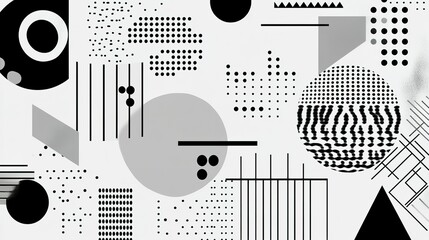 Poster - Abstract black and white geometric patterns with various shapes and textures designed for artistic backgrounds or modern decor