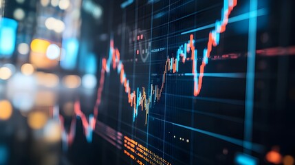 Poster - Closeup view of a rising market graph displayed on a digital screen highlighting financial growth and economic progress  The graph showcases increasing data trends
