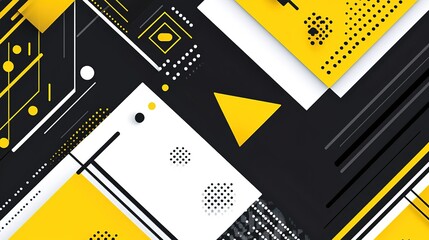 Poster - Dynamic geometric patterns in black and yellow creating a modern abstract design suitable for backgrounds and digital projects
