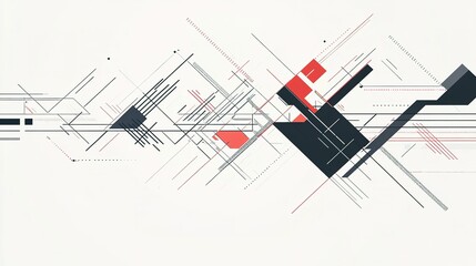 Poster - Abstract geometric lines in black, red, and gray create a striking visual composition with dynamic angles and shapes