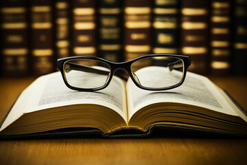 Poster - Open law book with glasses in the library