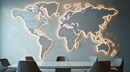 Aufkleber - Modern conference room with backlit world map showing global business connections