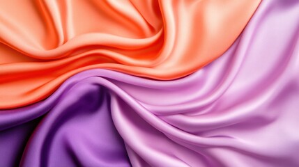 Canvas Print - A close up of a purple, orange and pink satin fabric, AI