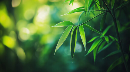 Aufkleber - Close up of bamboo leaves growing in tropical forest