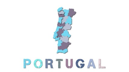 Wall Mural - Portugal map with paper regions. Animated country map growing from regions and title letters falling down. Trendy 4k animation.