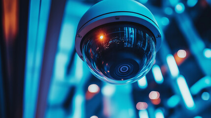 Poster - Security camera is recording video while hanging on the ceiling