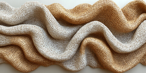 Aufkleber - Beige and white canvas fabric is waving and forming beautiful shapes