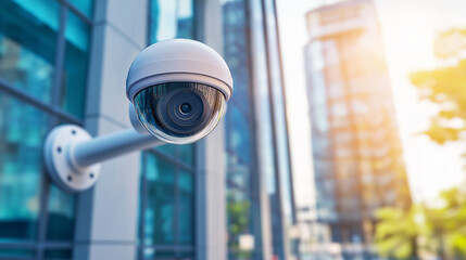 Poster - Security camera observing modern city with skyscrapers