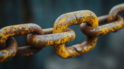 Poster - Old rusty yellow chain is showing its age and corrosion