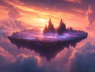 Wall Mural - surreal alien planet with swirling iridescent clouds and fantastical landscapes vibrant colors otherworldly terrain floating islands bioluminescent flora dreamlike atmosphere