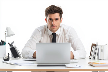 Poster - Serious businessman working on laptop at office desk