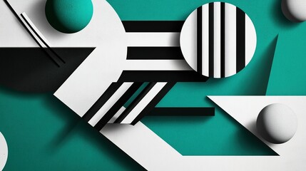 Poster - Abstract geometric shapes in contrasting teal and black against a white background create a modern artistic composition