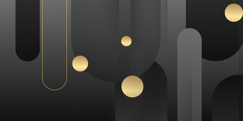 Black and gold vector gradient abstract banner with shapes elements. Decorative lighting with a dark background. For background presentation, wallpaper, banner, brochure, web layout, and cover. vector