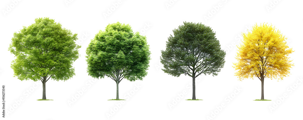 Four Trees in Different Seasons Isolated on a Transparent Background ...