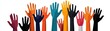 © Chano_1_na - A diverse collection of raised hands in various colors representing unity, support, and community engagement.