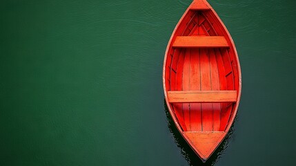 Sticker -   A red boat floats on top of water beside a wooden pole