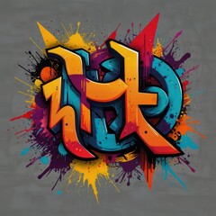 Wall Mural - A T-shirt design featuring a vibrant urban graffiti style illustration with bold colors and abstract shapes.