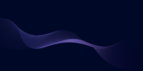 Poster - Dark abstract background with glowing wave. Shiny moving lines design element. Modern purple blue gradient flowing wave lines. Futuristic technology