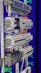 Wall Mural - An electric switchboard with automation modules and automatic current switches. 