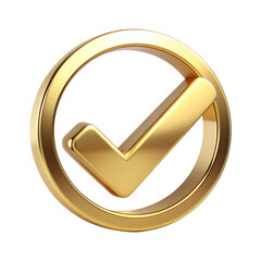 Wall Mural - golden check mark icon inside a circular frame, isolated on white transparent background, png elemen