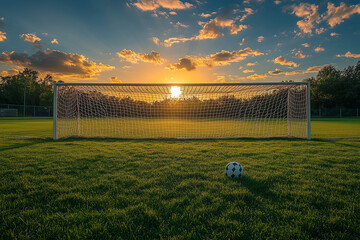 Wall Mural - Soccer field with a net and a goal post in the distance