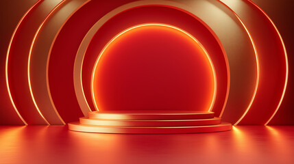 Poster - A red and gold stage with a spotlight on it