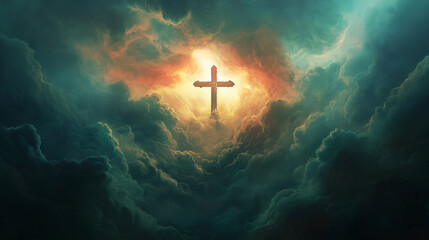 Poster - A cross is in the sky with clouds